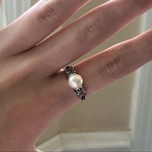 Sterling Silver Genuine Pearl Marcasite Ring 7.5